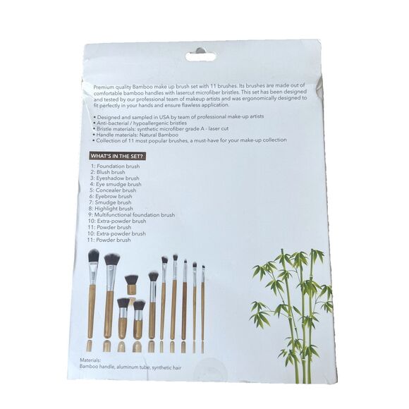 Bamboo Makeup Brush Set 11 Piece Professional Eco w/Premium Synthetic Bristles - Picture 4 of 6
